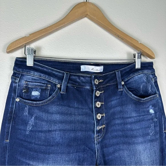 KANCAN Jaden Mid Rise Flare Distressed Stretch Denim Jeans - Picture 4 of 9